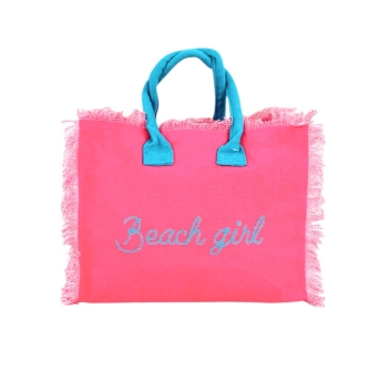Borsetta Mare Beach Girl Rosa a Manico Corto con Zip 100%Cotone 30x24x14cm Handbag Spiaggia