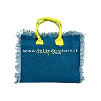 Borsetta Mare Beach Girl Verde Petrolio a Manico Corto con Zip 100%Cotone 30x24x14cm Handbag Spiaggia