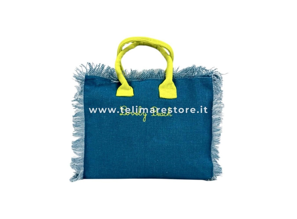 Borsetta Mare Beach Girl Verde Petrolio a Manico Corto con Zip 100%Cotone 30x24x14cm Handbag Spiaggia