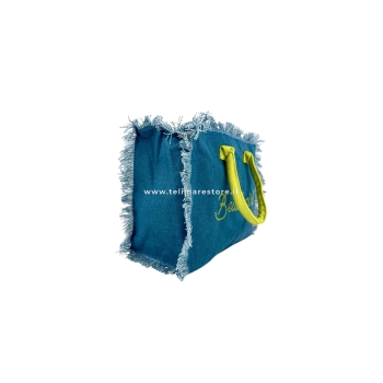 Borsetta Mare Beach Girl Verde Petrolio a Manico Corto con Zip 100%Cotone 30x24x14cm Handbag Spiaggia