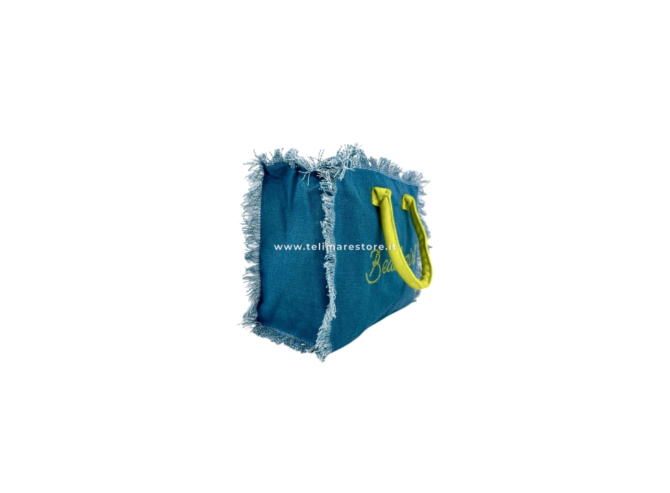 Borsetta Mare Beach Girl Verde Petrolio a Manico Corto con Zip 100%Cotone 30x24x14cm Handbag Spiaggia
