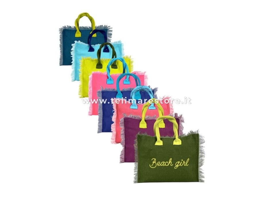 Borsetta Mare Beach Girl Verde Petrolio a Manico Corto con Zip 100%Cotone 30x24x14cm Handbag Spiaggia