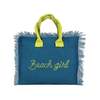 Borsetta Mare Beach Girl Verde Petrolio a Manico Corto con Zip 100%Cotone 30x24x14cm Handbag Spiaggia