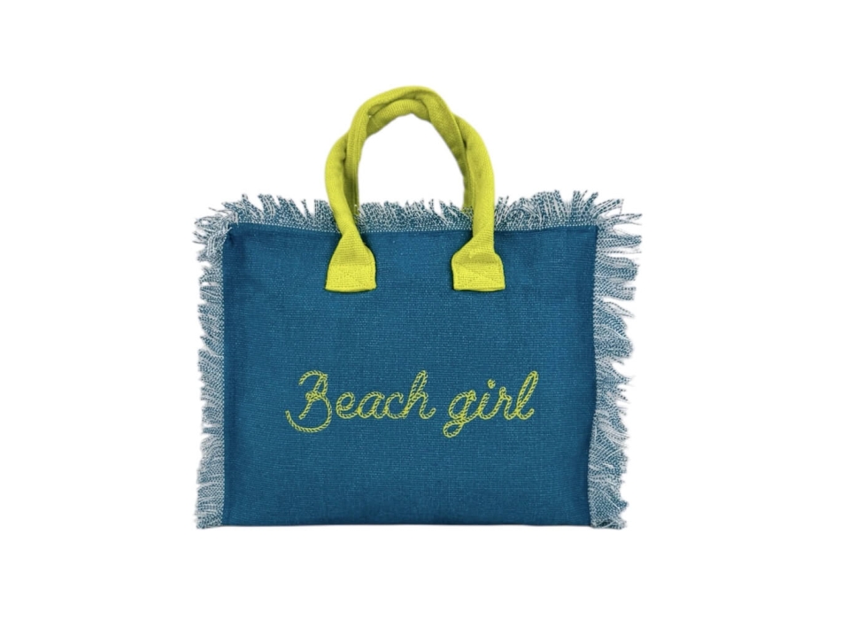 Borsetta Mare Beach Girl Verde Petrolio a Manico Corto con Zip 100%Cotone 30x24x14cm Handbag Spiaggia