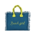 Borsetta Mare Beach Girl Verde Petrolio a Manico Corto con Zip 100%Cotone 30x24x14cm Handbag Spiaggia