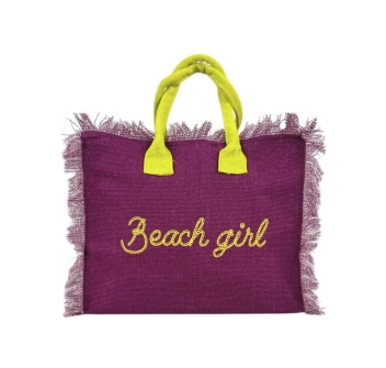 Borsetta Mare Beach Girl Viola a Manico Corto con Zip 100%Cotone 30x24x14cm Handbag Spiaggia