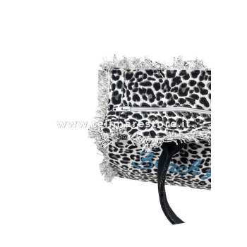Borsetta Mare Leopard Casual a Manico Corto Maculato Grigio con Zip 100% Cotone Canvas Misura 30x24x14cm Borsa Spiaggia
