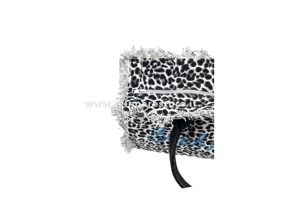 Borsetta Mare Leopard Casual a Manico Corto Maculato Grigio con Zip 100% Cotone Canvas Misura 30x24x14cm Borsa Spiaggia