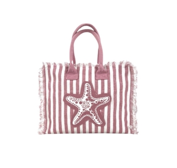 Borsetta Mare Stripe Rosa a Manico Corto con Zip 100%Cotone 30x24x14cm Handbag Spiaggia