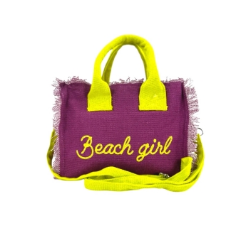Borsetta Mini Beach Girl Viola a Manico Corto con Zip e Tracolla 100%Cotone 20x16x8cm Borsa Spiaggia