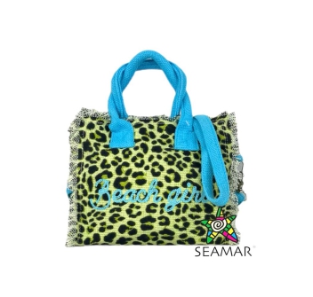 Borsetta Mini New Leopard Maculato Verde con Zip e Tracolla 100%Cotone 20x16x8cm Borsa Spiaggia