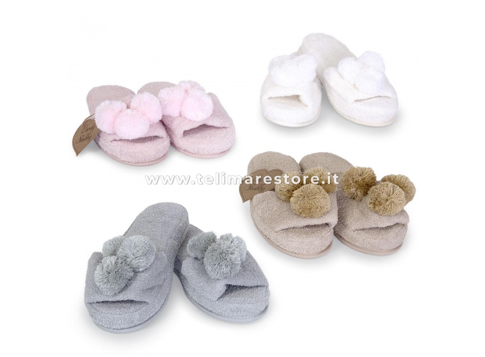 Coppia Ciabatte PonPons Cipria Lovely Shabby