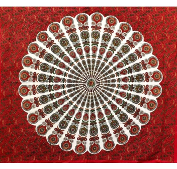 Copritutto Batik Coda di Pavone Rosso 100% Cotone Stampato Copri Divano 210x240cm 