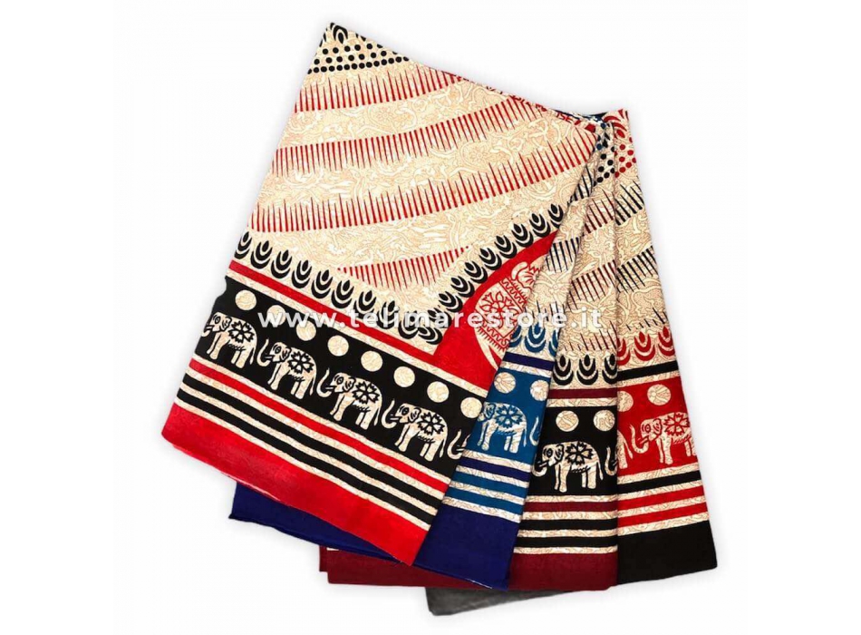 Copritutto Copridivano Etnico Elephant Love Rosso Sabbiato 100% Cotone 210x230cm Senza Frange