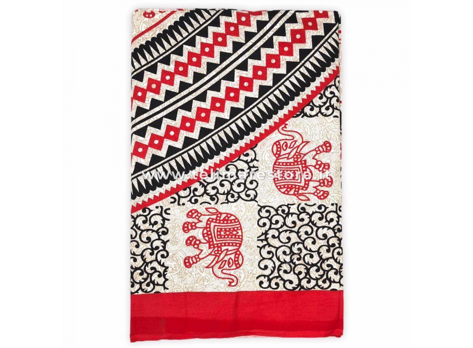 Copritutto Copridivano Etnico Greek Elephant Rosso Sabbiato 100% Cotone 210x230cm Senza Frange