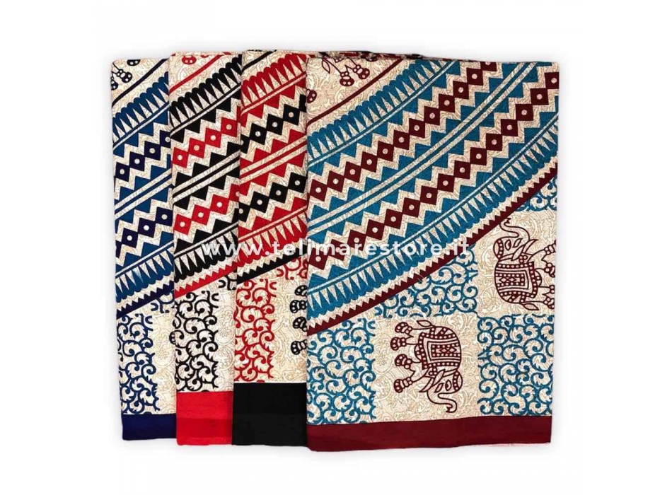 Copritutto Copridivano Etnico Greek Elephant Rosso Sabbiato 100% Cotone 210x230cm Senza Frange