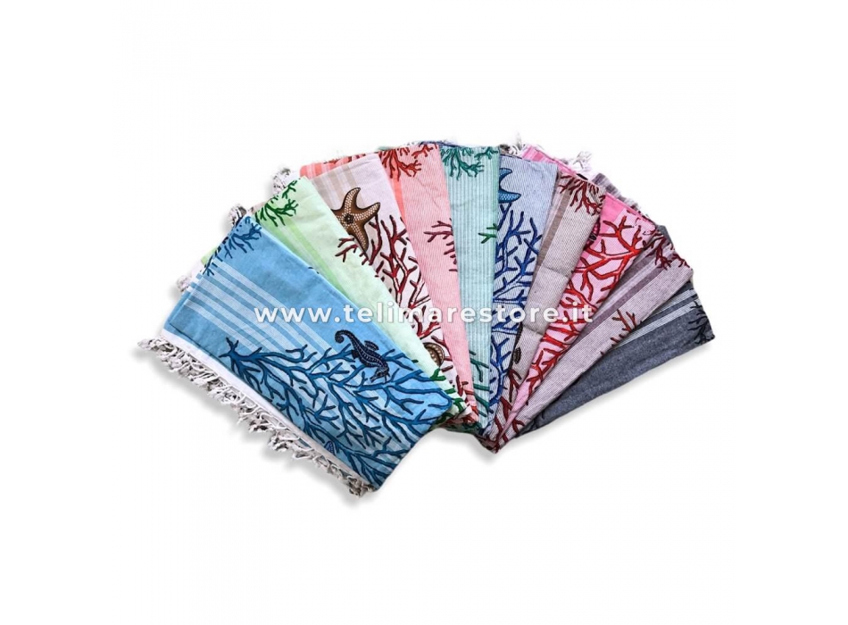 Copritutto Copriletto Kapuka Sharm Azzurro Stampato 100% Cotone Copri Divano con Frange 210x240cm