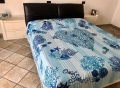 Copritutto Copriletto Kapuka Sharm Azzurro Stampato 100% Cotone Copri Divano con Frange 210x240cm