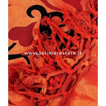 Copritutto Grande Copridivano New Elephant Life Arancione 100% Cotone 210x240cm Copriletto con Frange 