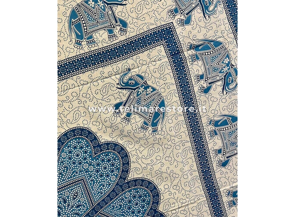 Copritutto Grande Elefante Margherita Pois Bianco Azzurro 100% Cotone 210x240cm Copriletto Copridivano con Frange 