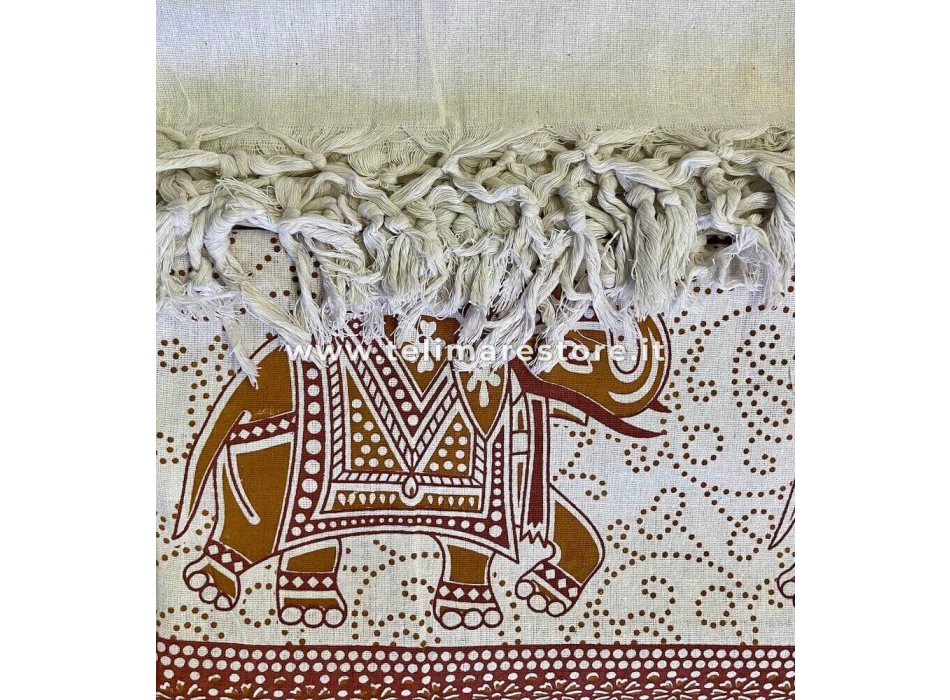 Copritutto Grande Elefante Margherita Pois Bianco Ruggine 100% Cotone 210x240cm Copriletto Copridivano con Frange 