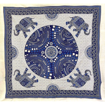 Copritutto Grande Elephant Ball Bianco Blu 100% Cotone 210x230cm Copriletto Copridivano con Frange 
