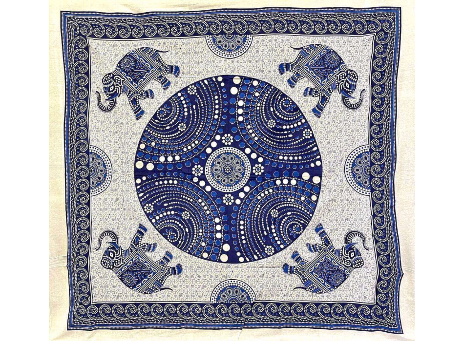 Copritutto Grande Elephant Ball Bianco Blu 100% Cotone 210x230cm Copriletto Copridivano con Frange 