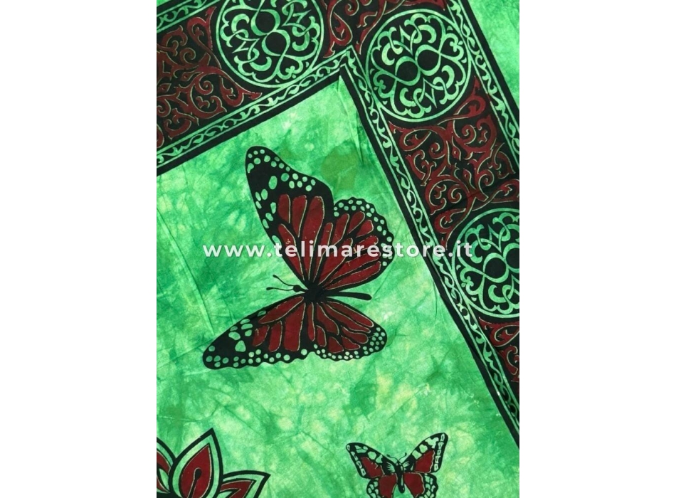 Copritutto Grande Farfalle Verde Bottiglia 210x230cm Telo Mare Copri Divano Batik GranFoular