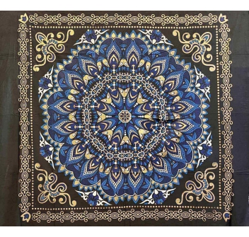 Copritutto Grande Fleurs Dorato Nero Blu 100% Cotone Copridivano 210x230 cm Senza Frange