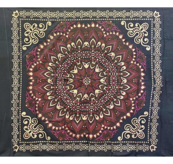 Copritutto Grande Fleurs Dorato Nero Bordeaux 100% Cotone Copridivano 210x230 cm Senza Frange