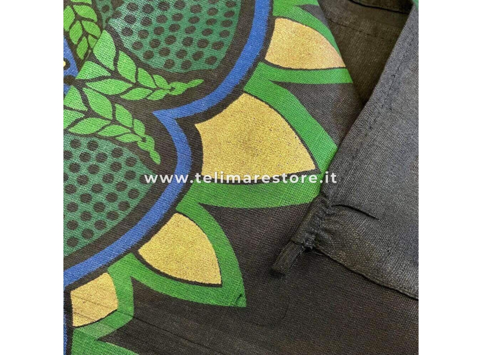 Copritutto Grande Fleurs Dorato Nero Verde 100% Cotone Copridivano 210x230 cm Senza Frange