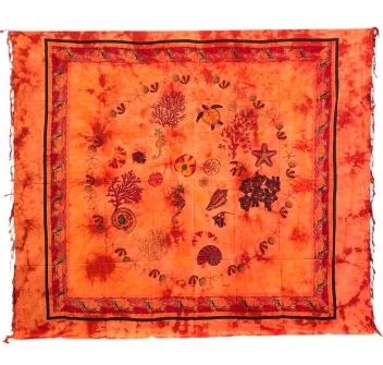 Copritutto Grande Fondale Marino Arancione 80%Cotone 20%Poliestere 210x230cm Copridivano Telo Mare Maxi Batik