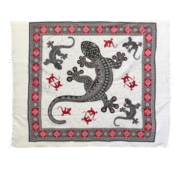 Copritutto Grande Geko Bianco Nero 80% Cotone 20% Poloiestere Copri Divano 210x230cm Copriletto con Frange 