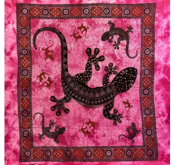 Copritutto Grande Geko Fucsia 100% Cotone Copri Divano 210x230cm Copriletto con Frange 