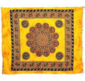 Copritutto Grande Multi Elephant Giallo 80%Cotone 20% Poliestere 210x230cm Copridivano Telo Mare Maxi Batik