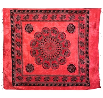 Copritutto Grande Multi Elephant Rosso 80%Cotone 20% Poliestere 210x230cm Copridivano Telo Mare Maxi Batik