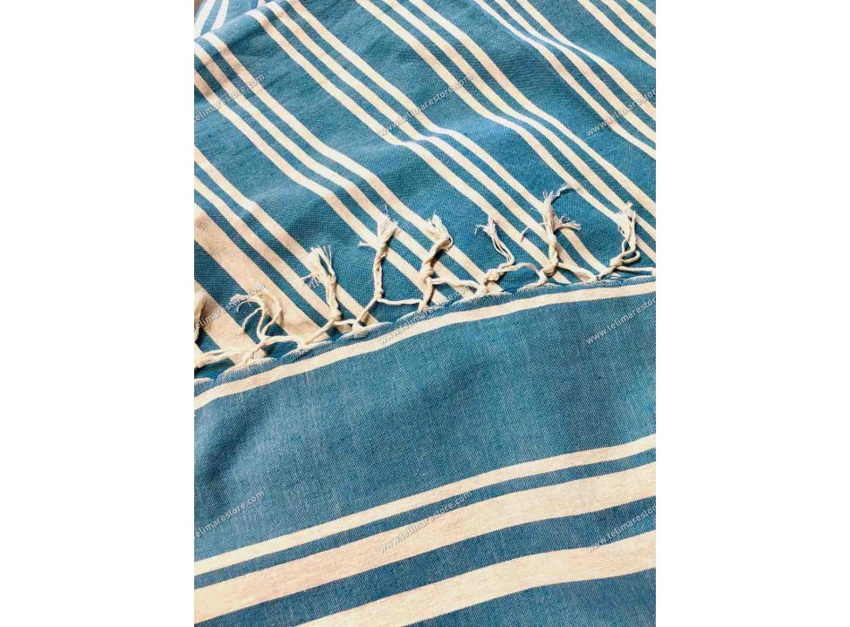 Copritutto Grande Multi Righe Panna Turchese