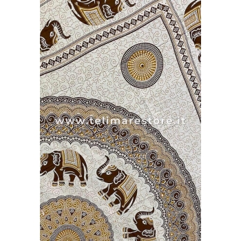 Copritutto Grande Pasley Elephant Bianco Marrone 100% Cotone 210x230cm Copriletto Copridivano con Frange 
