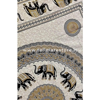 Copritutto Grande Pasley Elephant Bianco Nero Ruggine 100% Cotone 210x230cm Copriletto Copridivano con Frange 