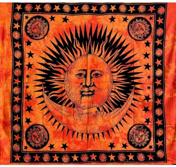 Copritutto Grande Sole Luna Arancione Copridivano, Copriletto Etnico 210x240cm 100% Cotone Telo Mare