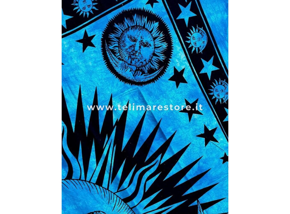 Copritutto Grande Sole Luna Azzurro Copridivano, Copriletto Etnico 210x240cm 100% Cotone Telo Mare