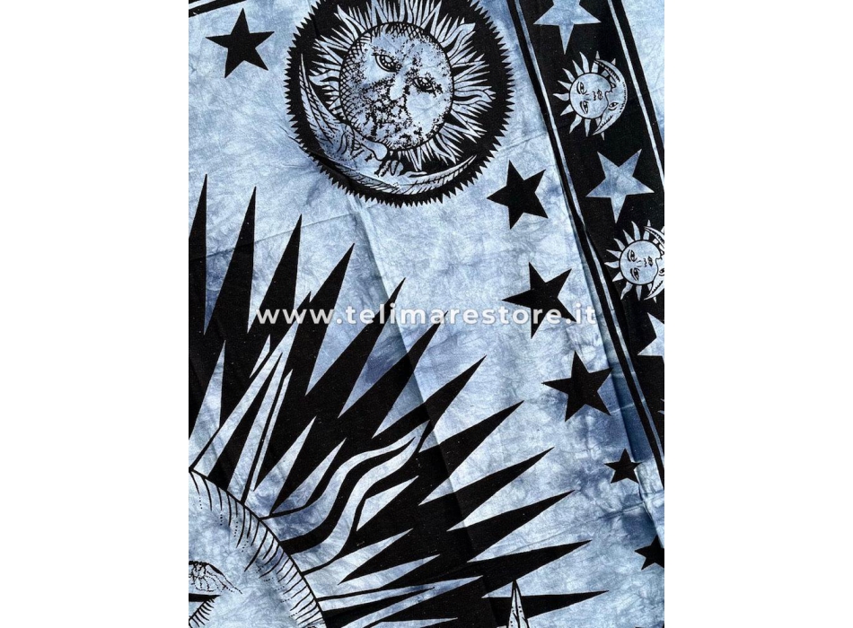 Copritutto Grande Sole Luna Blu Copridivano, Copriletto Etnico 210x240cm 100% Cotone Telo Mare