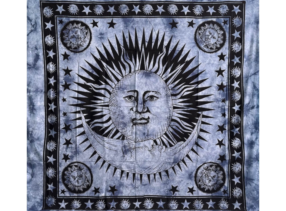 Copritutto Grande Sole Luna Blu Copridivano, Copriletto Etnico 210x240cm 100% Cotone Telo Mare