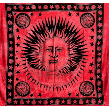 Copritutto Grande Sole Luna Rosso Copridivano, Copriletto Etnico 210x240cm 100% Cotone Telo Mare