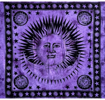 Copritutto Grande Sole Luna Viola Copridivano, Copriletto Etnico 210x240cm 100% Cotone Telo Mare