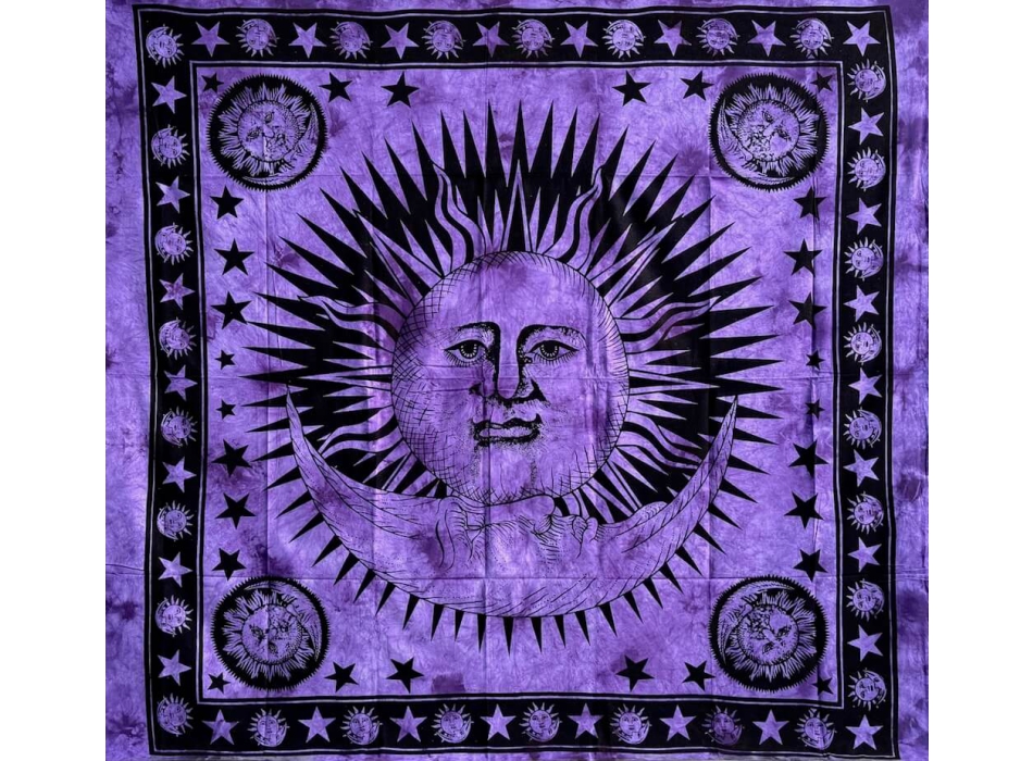 Copritutto Grande Sole Luna Viola Copridivano, Copriletto Etnico 210x240cm 100% Cotone Telo Mare