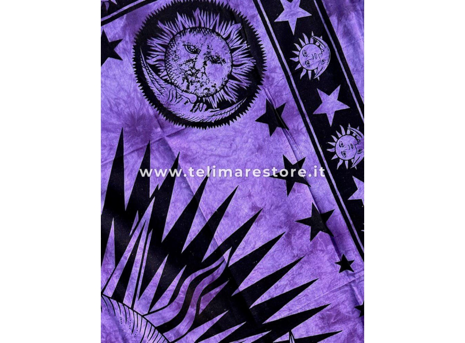 Copritutto Grande Sole Luna Viola Copridivano, Copriletto Etnico 210x240cm 100% Cotone Telo Mare