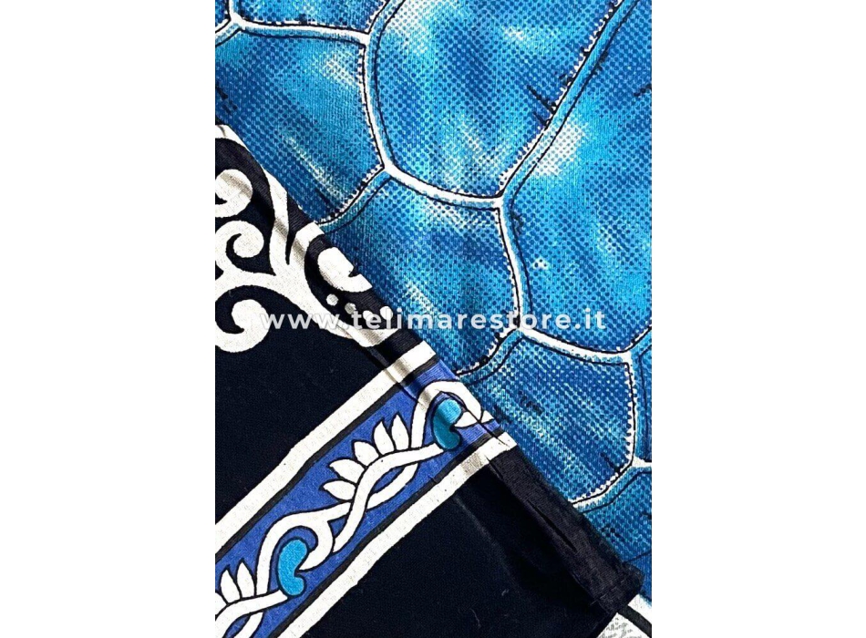 Copritutto Grande Tartarughe Azzurro Sabbiato 210x240cm Batik Orientale Telo Mare 100% Cotone Copri Divano