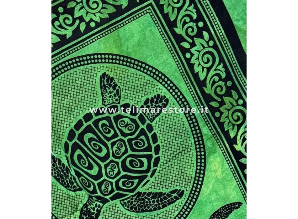 Copritutto Grande Tartarughe Verde Bottiglia 80%Cotone 20% Poliestere 210x230cm Copridivano Telo Mare Maxi