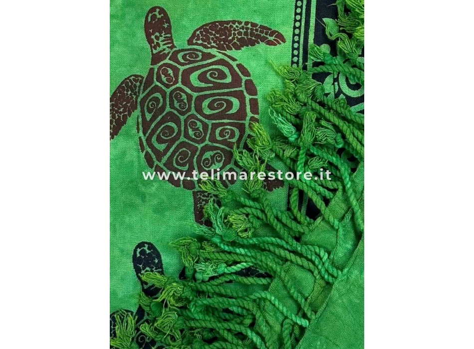 Copritutto Grande Tartarughe Verde Bottiglia 80%Cotone 20% Poliestere 210x230cm Copridivano Telo Mare Maxi